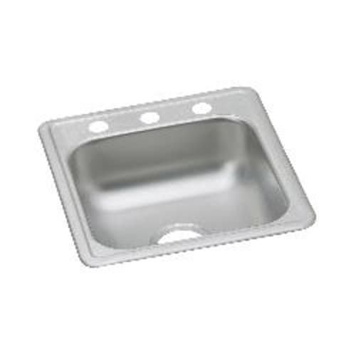 Elkay® D117191 Bar Sink, Satin, Rectangle Shape, 14 in L x 14 in W x 6 in D Bowl, 1 Faucet Holes, 19 17 in L x 19 in W x 6-3/16 in H, Top Mount, Stainless Steel