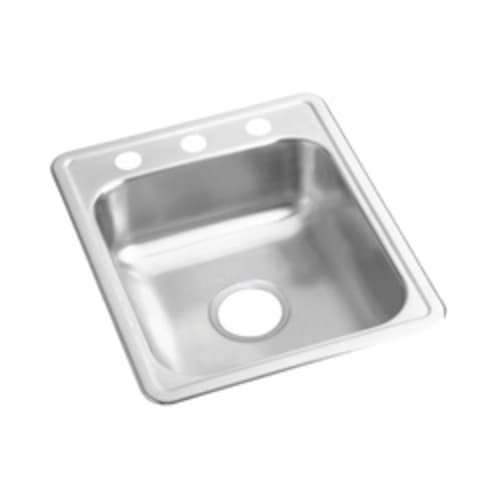 Elkay® D117213 Bar Sink, Rectangular, 14 in L x 15-3/4 in W x 6-3/8 in D Bowl, 3 Faucet Holes, 14 in L x 21-1/4 in W x 6-1/2 in D, Top Mount, Stainless Steel, Satin