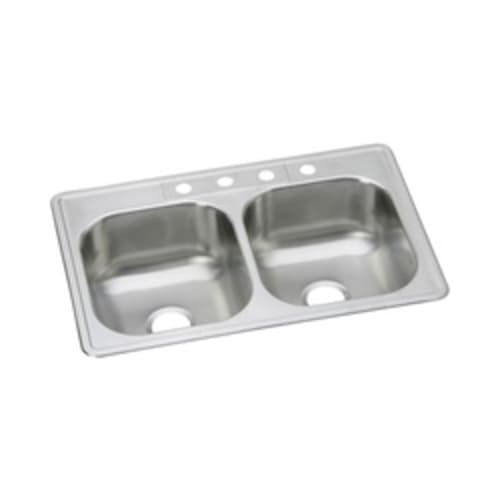 Elkay® DSE233223 Dayton® Kitchen Sink, Rectangular, 3 Faucet Holes, 33 in W x 22 in D x 8-1/16 in H, Top Mount, Stainless Steel, Stainless Steel, Domestic