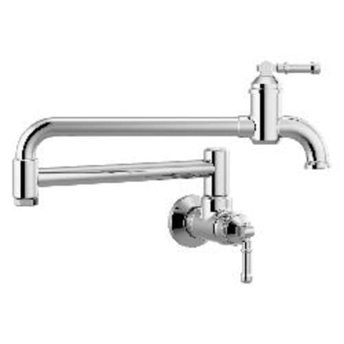 DELTA® 1190LFL Broderick™ Pot Filler, Commercial/Residential, 4 gpm Flow Rate, Swivel Spout, Polished Chrome, 2 Handles, Import