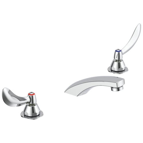 DELTA® 23C334 TECK® Widespread Lavatory Faucet, Commercial, 1.5 gpm Flow Rate, 2 in H Spout, 6 to 12 in Center, Polished Chrome, 2 Handles, Import