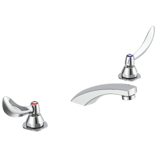 DELTA® 23C344 TECK® Widespread Lavatory Faucet, Commercial, 1.5 gpm Flow Rate, 2 in H Spout, 6 to 12 in Center, Polished Chrome, 2 Handles, Import