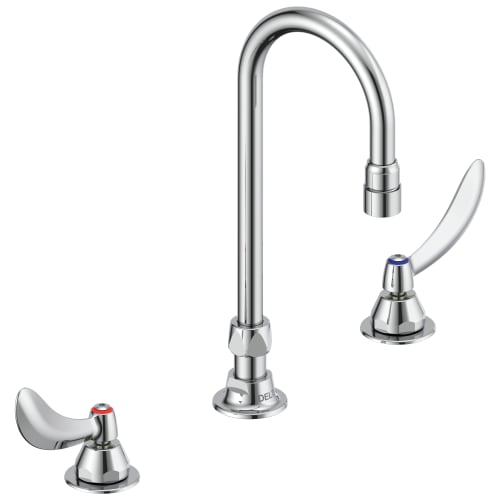 DELTA® 23C624 TECK® Widespread Lavatory Faucet, Commercial, 1.5 gpm Flow Rate, 6.7 in H Spout, 6 to 12 in Center, Polished Chrome, 2 Handles, Import