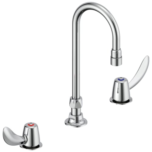 DELTA® 23C632 TECK® Widespread Lavatory Faucet, Commercial, 1.5 gpm Flow Rate, 6.7 in H Spout, 6 to 12 in Center, Polished Chrome, 2 Handles, Import