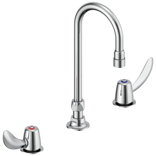 DELTA® 23C642 TECK® Widespread Lavatory Faucet, Commercial, 1.5 gpm Flow Rate, 6.7 in H Spout, 6 to 12 in Center, Polished Chrome, 2 Handles, Import