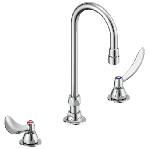 DELTA® 23C644 TECK® Widespread Lavatory Faucet, Commercial, 1.5 gpm Flow Rate, 6.7 in H Spout, 6 to 12 in Center, Polished Chrome, 2 Handles, Import