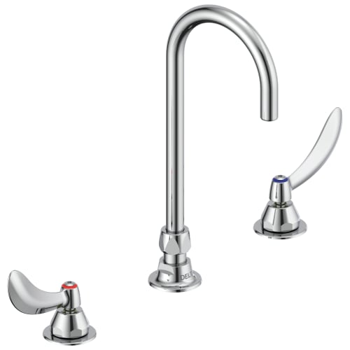 DELTA® 23C674 TECK® Widespread Lavatory Faucet, Commercial, 1 gpm Flow Rate, 7 in H Spout, 6 to 12 in Center, Polished Chrome, 2 Handles, Import