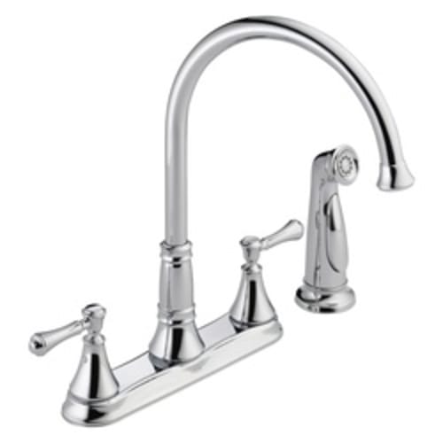 DELTA® 2497LF Cassidy™ Kitchen Faucet With Spray, 1.8 gpm, 8 in Center, 2 Handles, Chrome Plated, Import