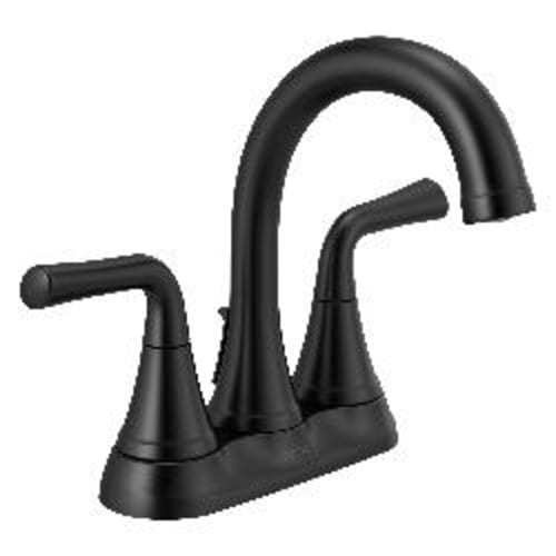 DELTA® 2533LF-BLMPU Kayra™ Centerset Bathroom Faucet, Matte Black, 2 Handles, Metal Push Pop-Up Drain, 1.2 gpm at 60 psi Flow Rate