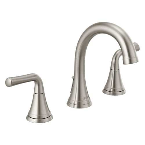 DELTA® 3533LF-SSMPU Kayra™ Widespread Bathroom Faucet, 1.2 gpm at 60 psi Flow Rate, 4-7/16 in H Spout, 6 to 16 in Center, Stainless Steel, 2 Handles, Metal Push Pop-Up Drain, Import