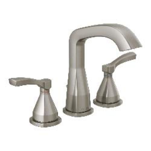 DELTA® 35776-SSMPU-DST Widespread Lavatory Faucet, Stryke™, 1.2 gpm Flow Rate, 5-3/8 in H Spout, 4 to 16 in Center, Brilliance® Stainless Steel, 2 Handles, Metal Pop-Up Drain