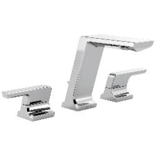 DELTA® 3599LF-MPU Pivotal™ Widespread Lavatory Faucet, 1.2 gpm, 5-1/2 in H Spout, 4 to 16 in Center, Polished Chrome, 2 Handles, Metal Pop-Up Drain, Import