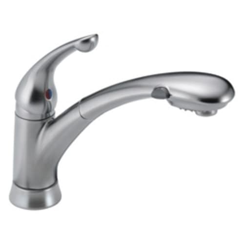 DELTA® 470-AR-DST Signature™ Kitchen Faucet, 1.8 gpm, 1/3 Faucet Holes, Arctic™ Stainless Steel, 1 Handle, Domestic, Commercial