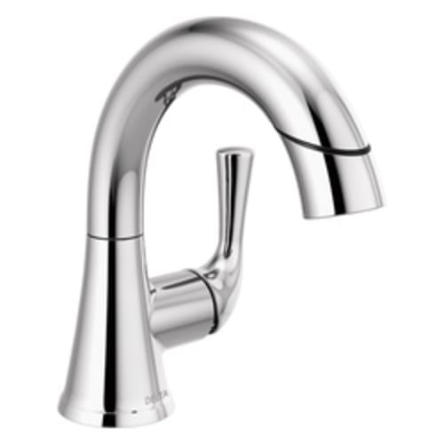 DELTA® 533LF-PDMPU Kayra™ Pull-Down Bathroom Faucet, 1.2 gpm at 60 psi Flow Rate, 4-7/8 in H Spout, 1 Handle, Metal Push Pop-Up Drain, 1 Faucet Hole, Polished Chrome