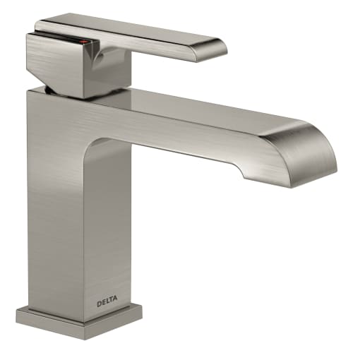 DELTA® 567LF-SSMPU Ara® Centerset Lavatory Faucet, Commercial, 1.2 gpm Flow Rate, 5-1/4 in H Spout, 1 Handles, Pop-Up Drain, 1/3 Faucet Holes, Stainless Steel, Function: Traditional