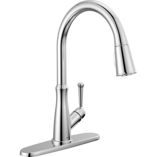 DELTA® 9110-DST Pull-Down Kitchen Faucet, 1.8 gpm Flow Rate, Chrome, 1 Handles, 1 Faucet Holes, Spray/Aerated Stream Function