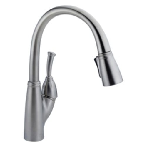 DELTA® 989-AR-DST Allora® Kitchen Faucet, 1.8 gpm Flow Rate, Arctic™ Stainless Steel, 1 Handles, 1 Faucet Holes, Function: Traditional, Domestic, Commercial