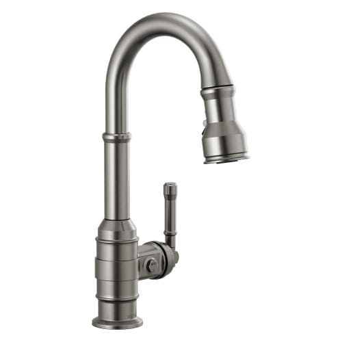 DELTA® 9990-KS-DST Broderick™ Pulldown Bar/Prep Faucet, 1.8 gpm Flow Rate, Black/Stainless Steel, 1 Handles, 1 Faucet Holes, Function: Traditional, Domestic, Commercial/Residential