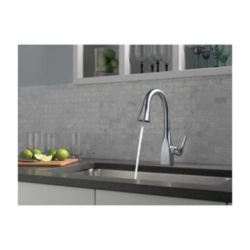 DELTA® 9983-AR-DST Mateo® Pull-Down Bar/Prep Faucet, 1.8 gpm, 8 in Center, Arctic® Stainless Steel, 1 Handles, Domestic