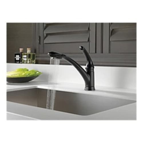 DELTA® 470-BL-DST Signature™ Kitchen Faucet, 1.8 gpm, 1/3 Faucet Holes, Matte Black, 1 Handle, Domestic, Commercial