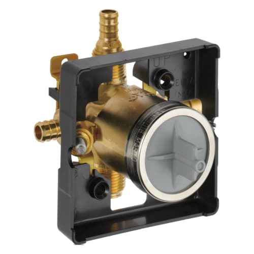 DELTA® R10000-PFS-PXWS MultiChoice® Universal Prefab Shower Rough-In Valve Body, 1/2 in PEX Crimp Inlet x 1/2 in PEX Crimp Outlet, Forged Brass Body, Domestic