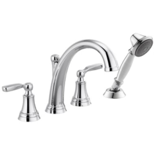 DELTA® T4732 Roman Tub Faucet Trim With Diverter, Woodhurst™, 10 to 16 in Center, Polished Chrome, 2 Handles, Function: Traditional, Domestic
