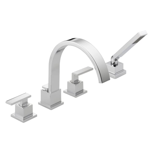 DELTA® T4753 Roman Tub Trim, Vero®, 18 gpm Flow Rate, 8 to 16 in Center, Polished Chrome, 2 Handles, Function: Traditional, Import