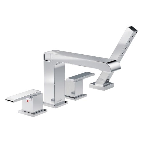 DELTA® T4767 Ara® Roman Tub Trim, Commercial, 2 gpm Flow Rate, 10 to 16 in Center, Polished Chrome, 2 Handles, Function: Traditional, Domestic