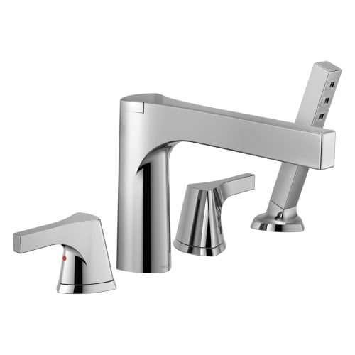 DELTA® T4774 Zura™ Roman Tub Trim, 2 gpm Flow Rate, 11 to 16 in Center, Polished Chrome, 2 Handles, Function: Traditional, Domestic