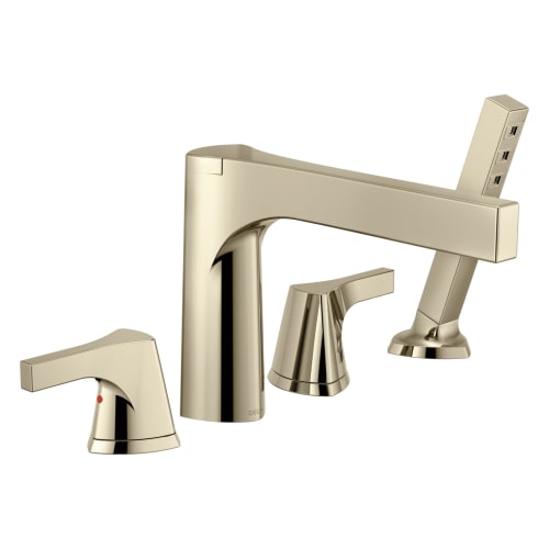 DELTA® T4774-PN Zura™ Roman Tub Trim, 2 gpm Flow Rate, 11 to 16 in Center, Polished Nickel, 2 Handles, Function: Traditional, Domestic