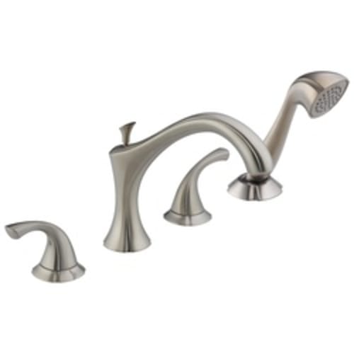 DELTA® T4792-SS Addison™ Roman Tub Trim, 2 gpm Flow Rate, 8 to 16 in Center, Stainless Steel, 2 Handles, Function: Traditional, Import