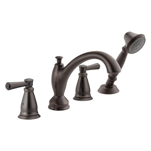 DELTA® T4793-RB Roman Tub Trim, Linden™, 2 gpm Flow Rate, 8 to 16 in Center, Venetian Bronze, 2 Handles, Function: Traditional, Import