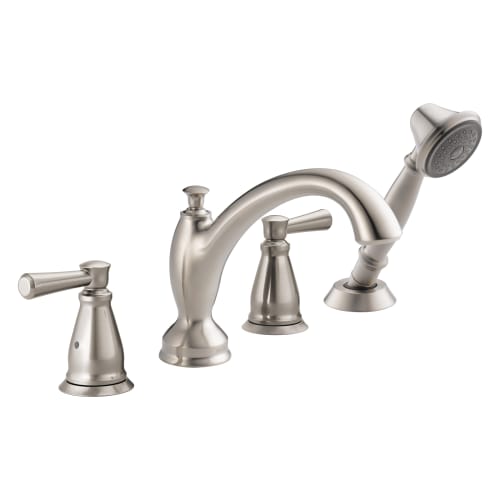 DELTA® T4793-SS Roman Tub Trim, Linden™, 2 gpm Flow Rate, 8 to 16 in Center, Stainless Steel, 2 Handles, Function: Traditional, Import