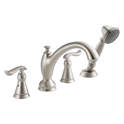 DELTA® T4794-SS Roman Tub Trim, Linden™, 2 gpm Flow Rate, 8 to 16 in Center, Brilliance® Stainless Steel, 2 Handles, Function: Traditional, Import