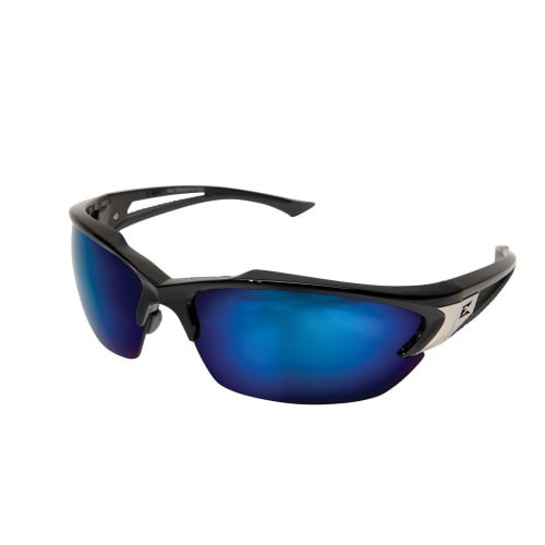 EDGE® TSDKAP218 Khor Protective Glasses, Scratch Resistant Polarized Aqua Precision Blue Mirror Lens, Half Framed/Wraparound Gloss Black Nylon Frame, Polycarbonate Lens, Specifications Met: ANSI Z87.1-2015, MCEPS GL-PD 10-12