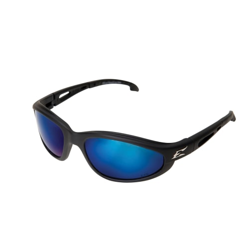 EDGE® TSMAP218 Dakura Protective Glasses, Scratch Resistant Polarized Aqua Precision Blue Mirror Lens, Full Framed/Wraparound Matte Black Rubberized Nylon Frame, Polycarbonate Lens, Specifications Met: ANSI Z87.1-2015, MCEPS GL-PD 10-12