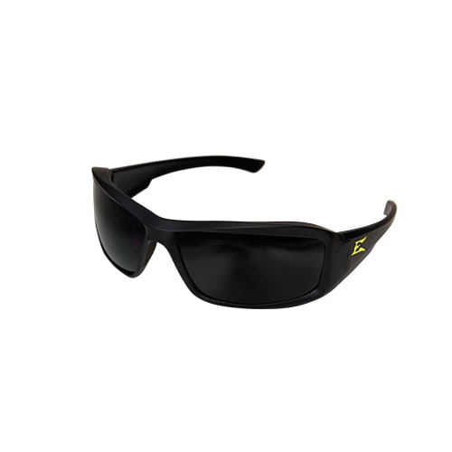EDGE® XB136-E1 Brazeau Torque Non-Polarized Safety Glasses With Yellow E Logo, Anti-Scratch, Smoke Lens, Black, Nylon Frame, ANSI/ISEA Z87.1+2015, MCEPS GL-PD 10-12