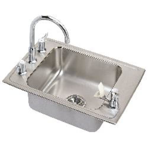 Elkay® DRKAD311955C Classroom Sink and Faucet/Bubbler Kit, Rectangle Shape, 19-1/2 in W x 5-1/2 in H, Top Mount, 304 Stainless Steel, Lustertone