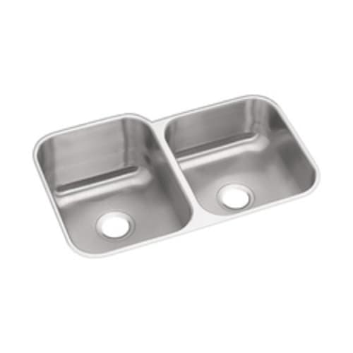 Elkay® DXUH312010R Dayton® Offset Kitchen Sink, Rectangular, 20-1/2 in W x 10 in D x 31-3/4 in H, Under Mount, Stainless Steel, Radiant Satin, Domestic