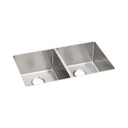 Elkay® ECTRU31179T Crosstown® Transitional Kitchen Sink, Polished Satin, Rectangle Shape, 14-1/2 in Left, 14-1/2 in Right L x 17 in Left, 17 in Right W x 9 in Left, 9 in Right D Bowl, 31-1/2 in L x 18-1/2 in W x 9 in H, Under Mount