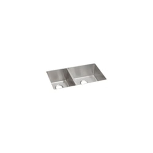 Elkay® ECTRU32179LT Crosstown® Transitional Kitchen Sink, Polished Satin, Rectangle Shape, 12 in Left, 17 in Right L x 17 in Left, 17 in Right W x 9 in Left, 9 in Right D Bowl, 31-1/2 in L x 18-1/2 in W x 9 in H, Under Mount, 18 ga 304 Stainless S