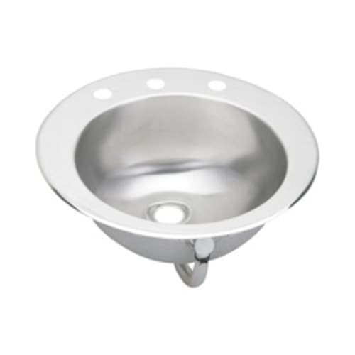 Elkay® LLVR191 Bathroom Sink, Asana, Circular Shape, 8 in Faucet Hole Spacing, 19 in W x 19 in D x 7 in H, Top Mount, 304 Stainless Steel, Lustertone, Domestic