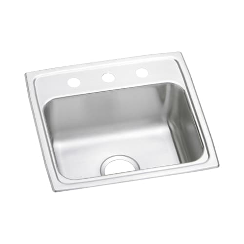 Elkay® LR19193 Kitchen Sink, Gourmet, Rectangular, 16 in L x 13-1/2 in W x 7-3/8 in D Bowl, 3 Faucet Holes, 19-1/2 in L x 19 in W x 7-1/2 in H, Top Mount, Stainless Steel, Lustertone