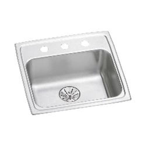 Elkay® LRAD191965PD2 Traditional Kitchen Sink, Lustertone, Rectangle Shape, 16 in L x 13-1/2 in W x 6-3/8 in D Bowl, 2 Faucet Holes, 19-1/2 in L x 19 in W x 6-1/2 in H, Top Mount, Stainless Steel