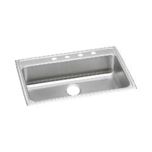 Elkay® LRAD3122553 Kitchen Sink, Gourmet, Rectangular, 28 in L x 16 in W x 5-3/8 in D Bowl, 3 Faucet Holes, 31 in L x 22 in W x 5-1/2 in H, Top Mount, Stainless Steel, Lustertone