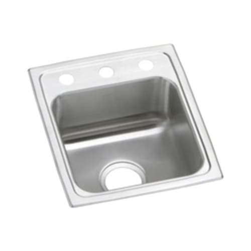 Elkay® PSR15173 Pacemaker Bar Sink, Rectangular, 3 Faucet Holes, 15 in W x 17-1/2 in D x 7-1/8 in H, Top Mount, Stainless Steel, Brilliant Satin, Domestic