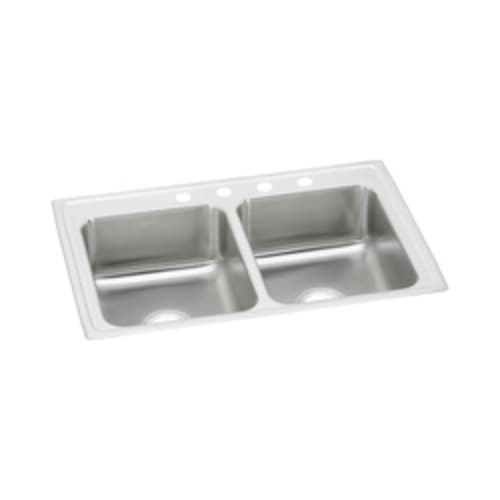 Elkay® PSR33221 Celebrity® Kitchen Sink, Brilliant Satin, Rectangle Shape, 13-1/2 in Left, 13-1/2 in Right L x 16 in Left, 16 in Right W Bowl x 7-1/8 in Left, 7-1/8 in Right D Bowl, 1 Faucet Holes, 33 in L x 22 in W x 7-1/2 in H, Top Mounting