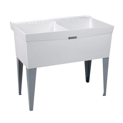 ELM® 26F UTILATWIN® Laundry Sink, Rectangular, 40 in W x 24 in D x 34 in H, Floor Mount, Durastone®, White