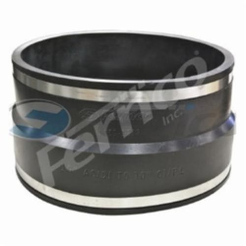 Fernco® 1051-1212 Flexible Pipe Coupling, 12 in Nominal, AC/Ductile Iron x Cast Iron/Plastic End Style, PVC, Domestic