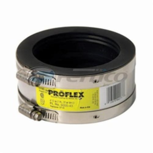 Fernco® PROFLEX® 3000-43 Shielded Pipe Coupling, 4 x 3 in, Cast Iron x Plastic/Steel/XH Cast Iron, PVC, Domestic